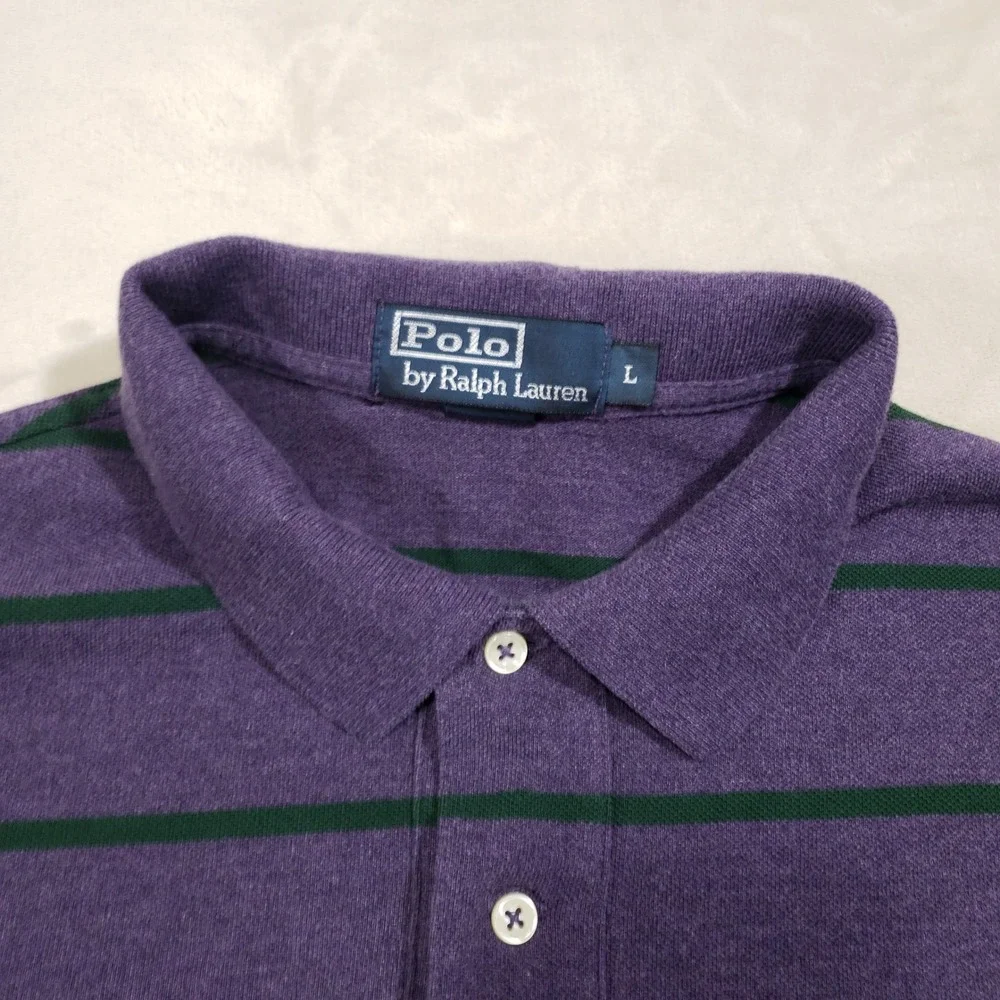 Polo Ralph Lauren Short Sleeve Shirt Mens Large Purple Green Striped Cotton